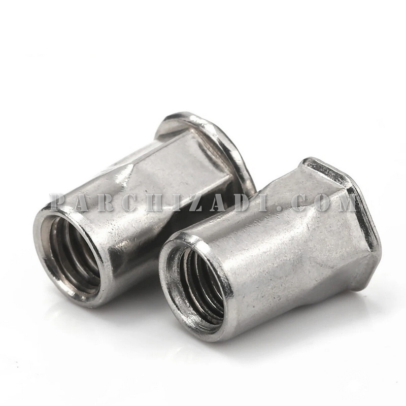 مهره پرچی فولادی شش گوشه سر خزینه (بدون لبه) سایز M4