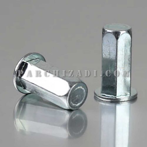 مهره پرچی فولادی شش گوشه سر فلنجی (لبه دار) سایز M5