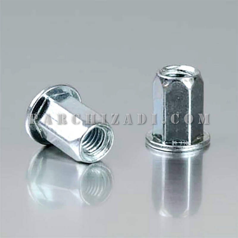 مهره پرچی فولادی شش گوشه سر فلنجی (لبه دار) سایز M8