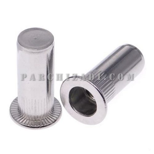 مهره پرچی فولادی گرد سر فلنجی ته بسته سایز M8